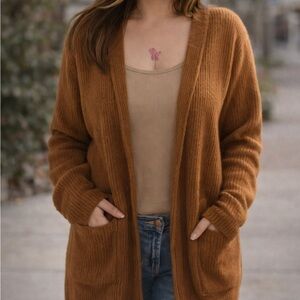 Brown Hooded Knit Cardigan